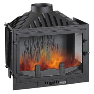 Чавунна камінна топка UNIFLAM 700 STANDART ECO PB 14 кВт з шибером і кутовим склом