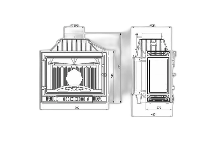 Чавунна камінна топка KawMet W4 14.5 кВт з трьохстороннім склом