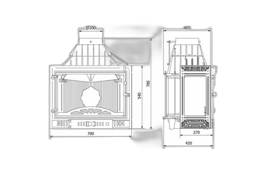 Чавунна камінна топка KawMet W3 16.7 кВт з трьохстороннім склом