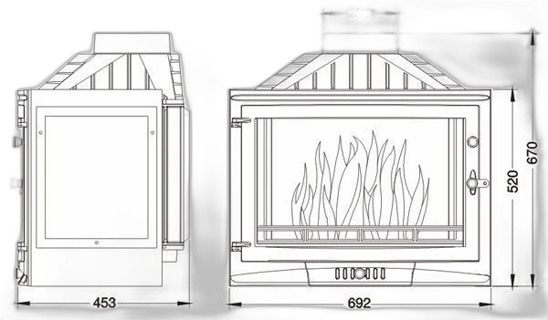 Чавунна камінна топка UNIFLAM 700 SELENIC ECO LB 14 кВт з шибером і кутовим склом