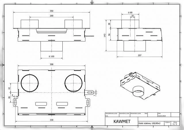 Долот (адаптер) сталевий для подачі повітря зовні KAWMET до топок W17 16,1 кВт/12,3 кВт EKO