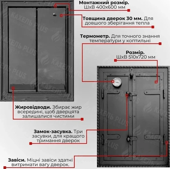 Дверцята для коптильні STYLE 500x700 утеплені з вогнетривкої сталі