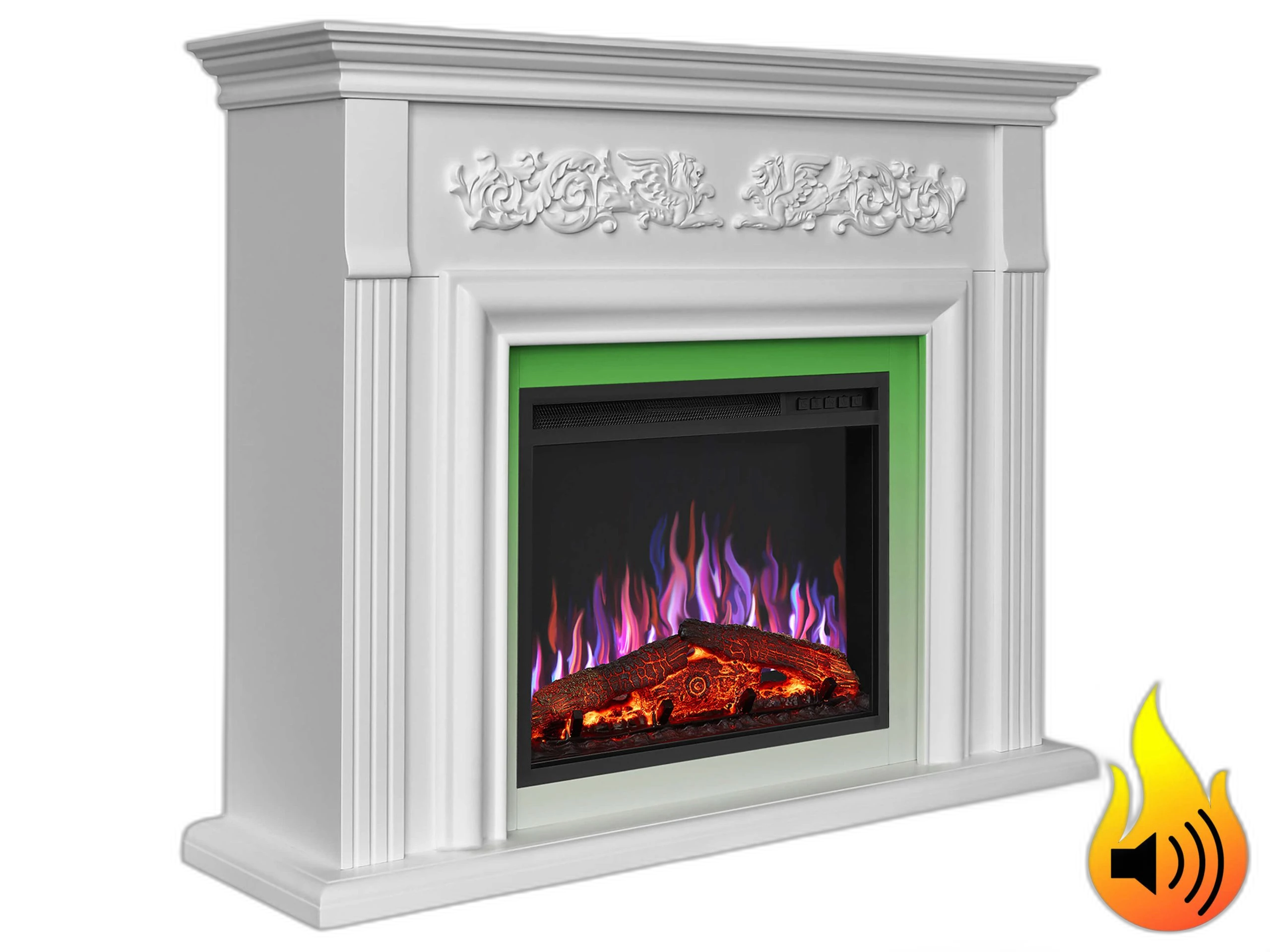 Електрокамін ArtiFlame Monferrato AF24 – білий, вільностоячий, з обрамленням із МДФ, 3D-ефектом полум’я, LED-підсвічуванням і обігрівом