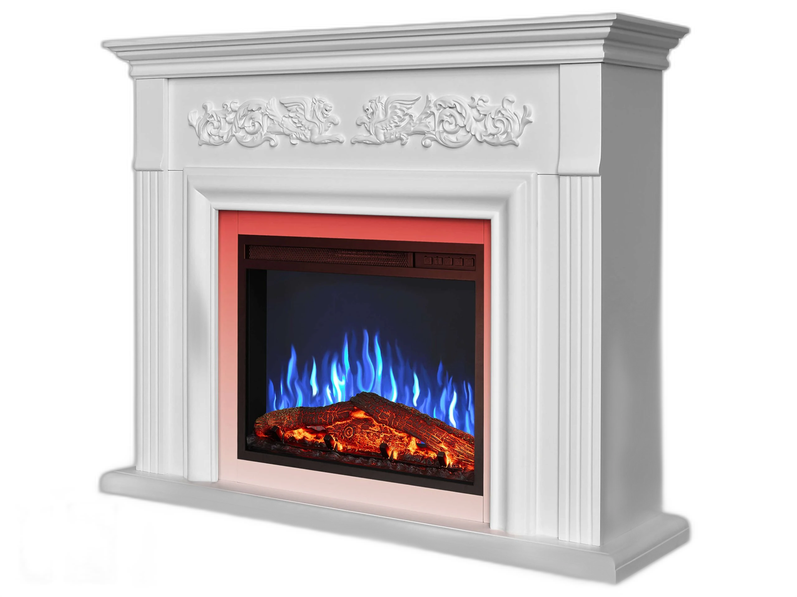 Електрокамін ArtiFlame Monferrato AF24 – білий, вільностоячий, з обрамленням із МДФ, 3D-ефектом полум’я, LED-підсвічуванням і обігрівом