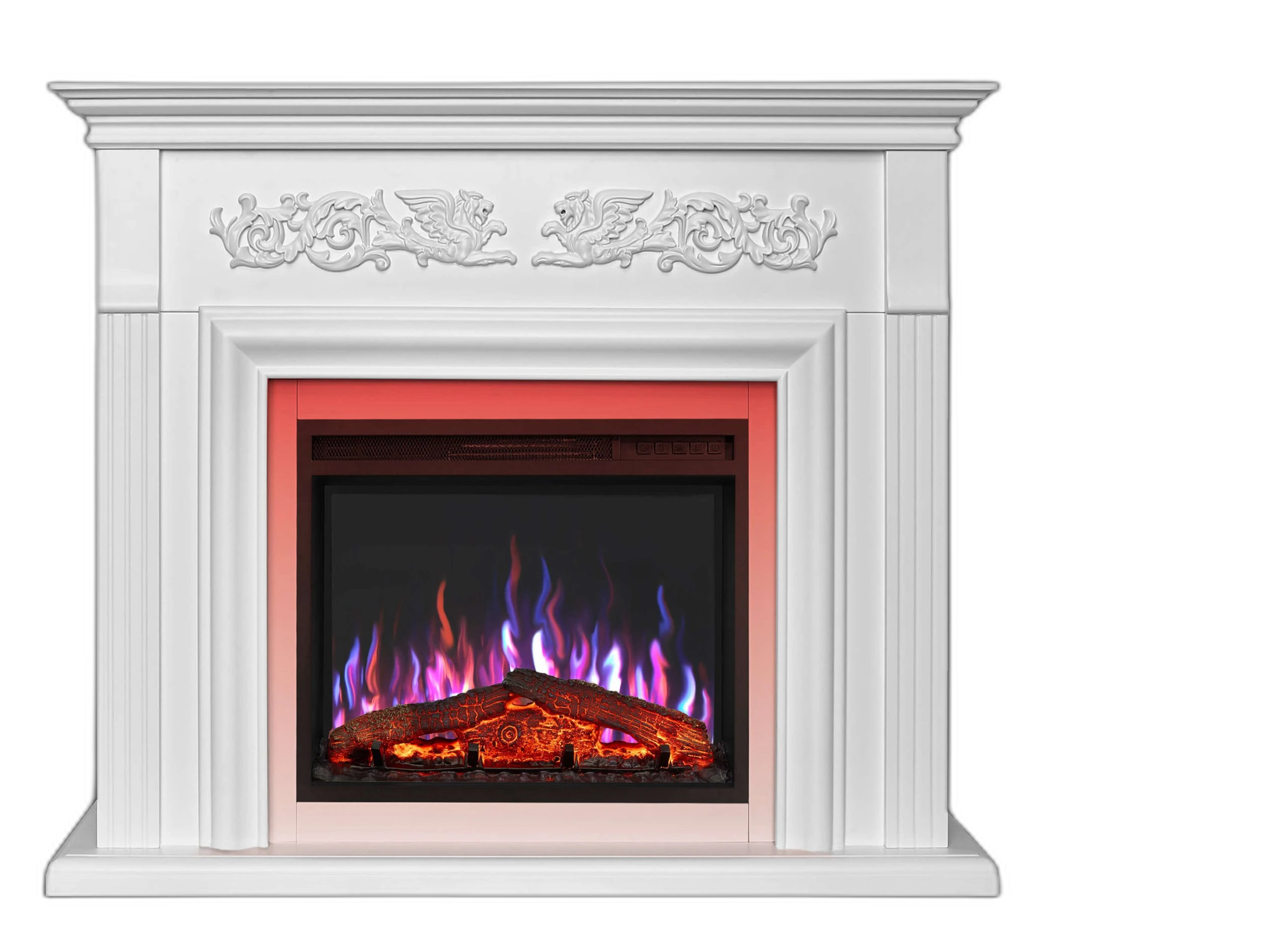Електрокамін ArtiFlame Monferrato AF24 – білий, вільностоячий, з обрамленням із МДФ, 3D-ефектом полум’я, LED-підсвічуванням і обігрівом