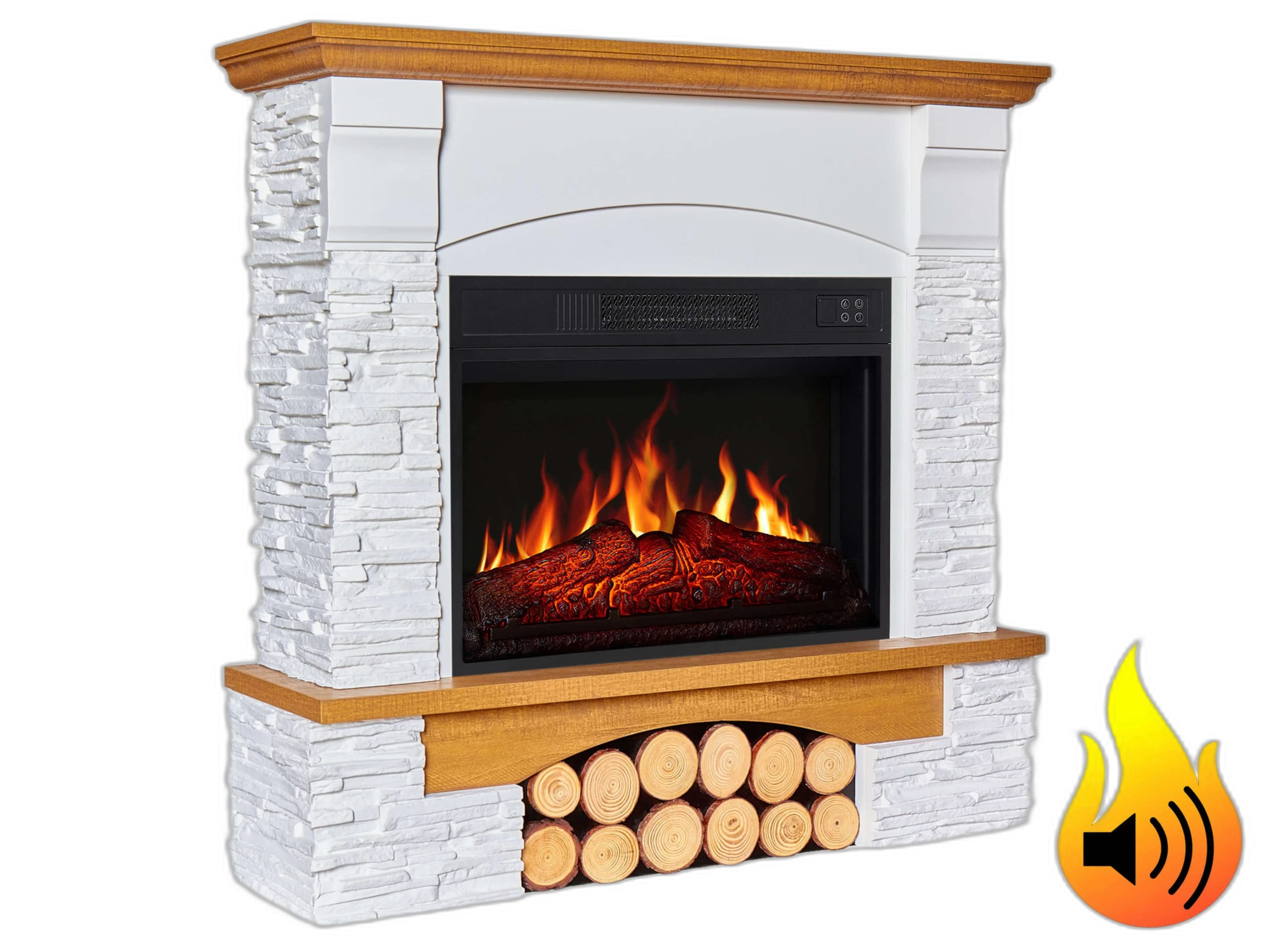 Електрокамін ArtiFlame Roxwell AF23S – дуб, вільностоячий, з обрамленням із МДФ, реалістичним ефектом полум’я, LED-підсвічуванням і обігрівом