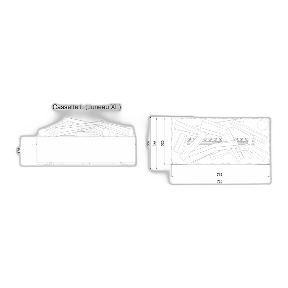 Електрокамін паровий Dimplex Opti-Myst Cassette L зі справжнім 3D ефектом полумʼя та дровами, розмір 727x180(+170)x360(+175)