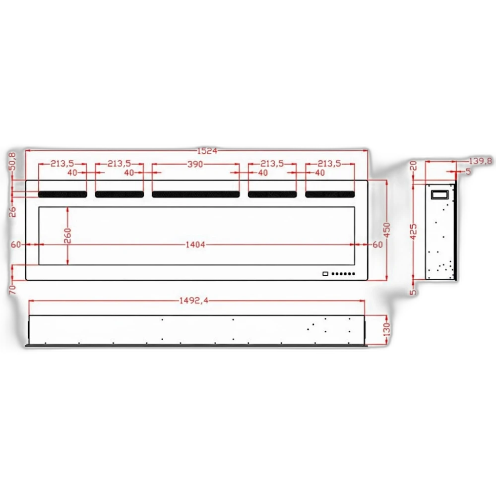 Електрокамін з обігрівом Royal Galaxy 60 R PRO LOG з Wi-Fi керування, цільними дровами, кристалами, кольорами полумʼя та підсвітки наповнення, розмір 1524x450x80 (EF60RPROLOG)