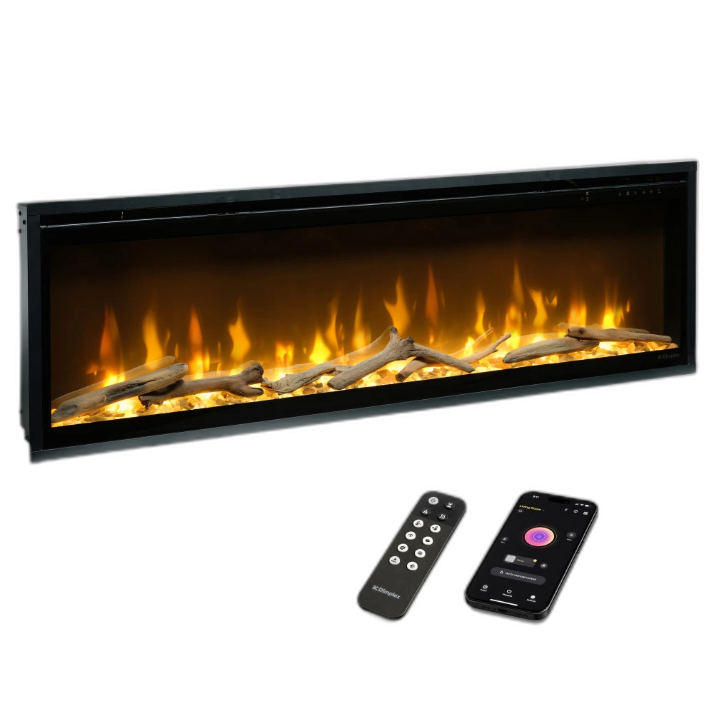 Електрокамін з обігрівом Dimplex Ignite Evolve 50 (EVO1200) з дровами, кристалами скла, кольорами полумʼя та підсвітки наповнення, WiFi керування, розмір 1306x419x152 + Подарунок! Зволожувач повітря