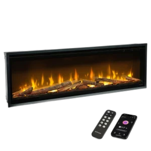 Електрокамін з обігрівом Dimplex Ignite Evolve 50 Oak Logs (EVO1200OakLogs) з цільними дровами дуб, кристалами скла, кольорами полумʼя та підсвітки наповнення, керування через застосунок, розмір 1306x419x152