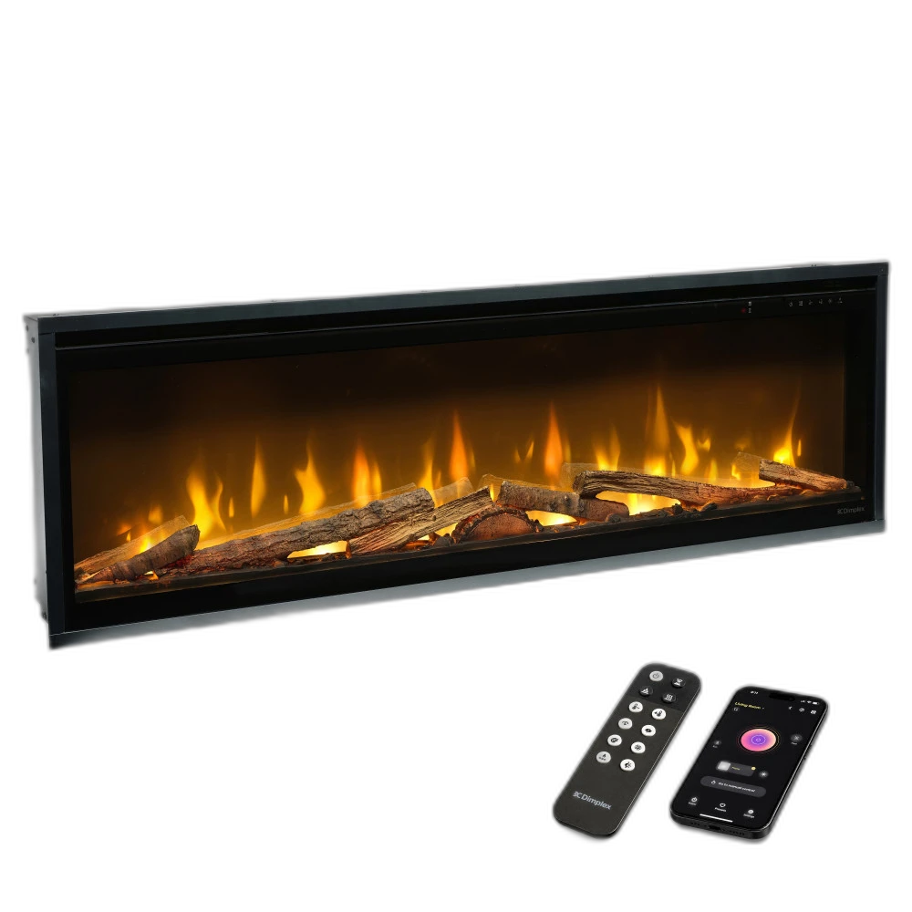 Електрокамін з обігрівом Dimplex Ignite Evolve 50 Oak Logs (EVO1200OakLogs) з цільними дровами дуб, кристалами скла, кольорами полумʼя та підсвітки наповнення, керування через застосунок, розмір 1306x419x152