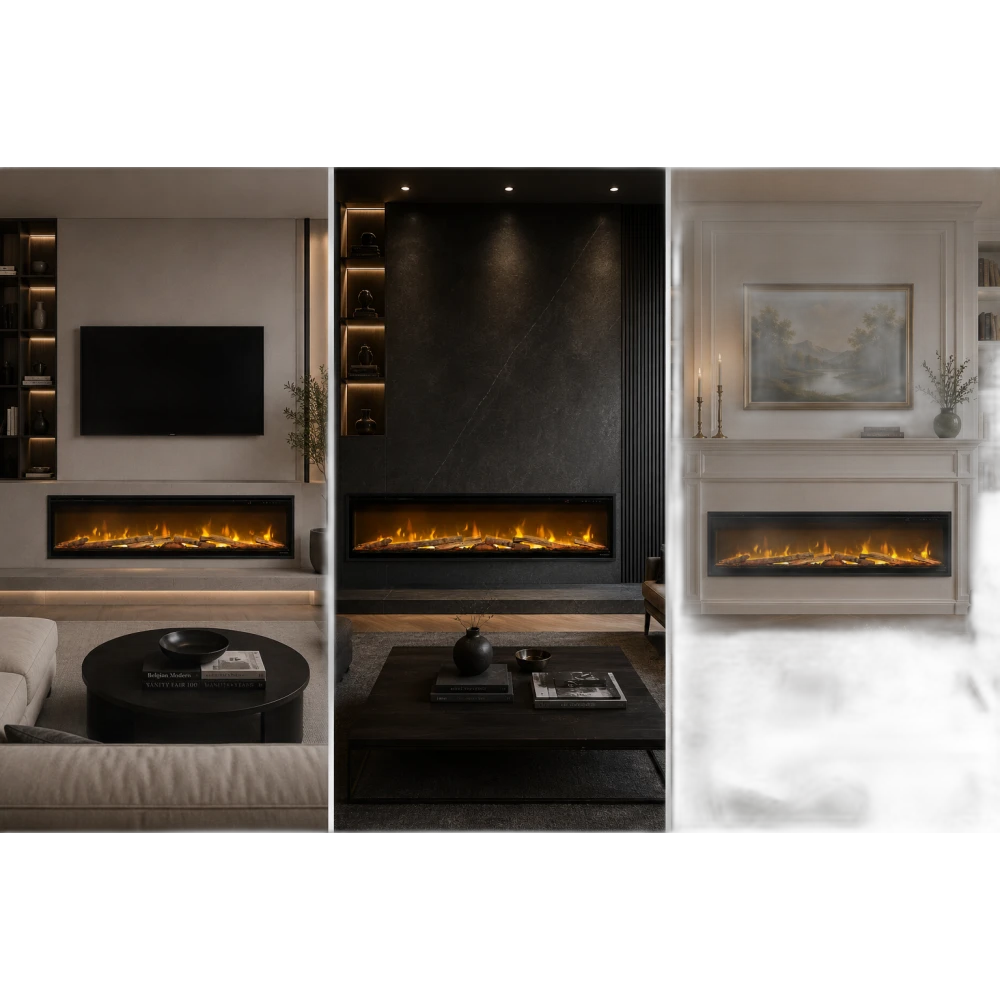 Електрокамін з обігрівом Dimplex Ignite Evolve 60 Oak Logs (EVO1500OakLogs) з цільними дровами дуб, кристалами скла, кольорами полумʼя та підсвітки наповнення, керування через застосунок, розмір 1560x419x152