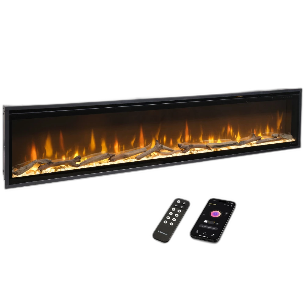 Електрокамін з обігрівом Dimplex Ignite Evolve 74 (EVO1800) з дровами, кристалами скла, кольорами полумʼя та підсвітки наповнення, WiFi керування, розмір 1941x419x152 + Подарунок! Зволожувач повітря