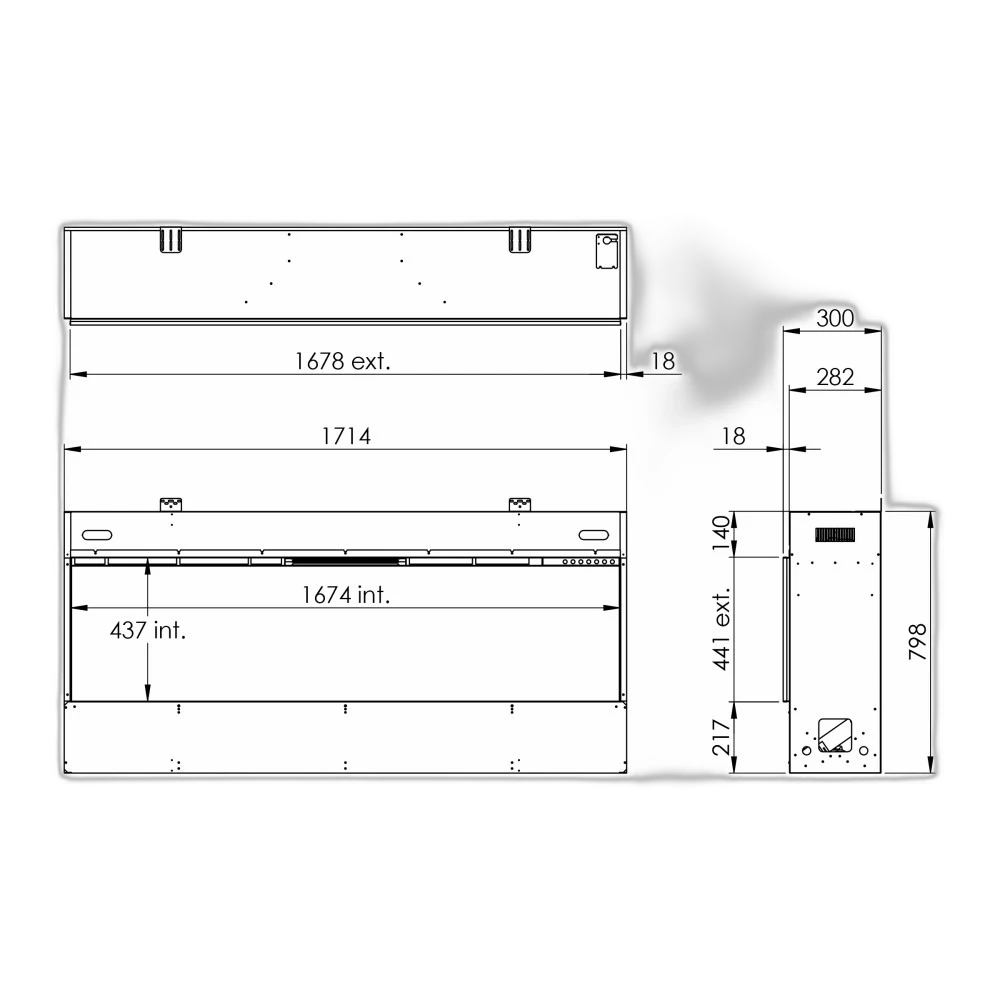Електрокамін паровий Faber by Dimplex E-Slim Linear 1700-450 фронтальний зі справжнім 3D ефектом полумʼя, звуком та обігрівом (з підключенням до води, з дровами)