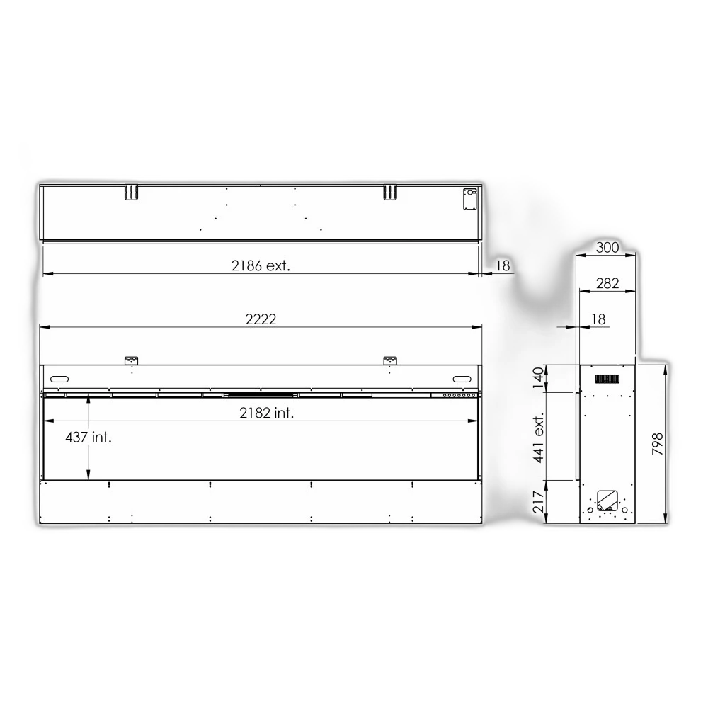 Електрокамін паровий Faber by Dimplex E-Slim Linear 2200-450 фронтальний зі справжнім 3D ефектом полумʼя, звуком та обігрівом (з підключенням до води, з дровами)