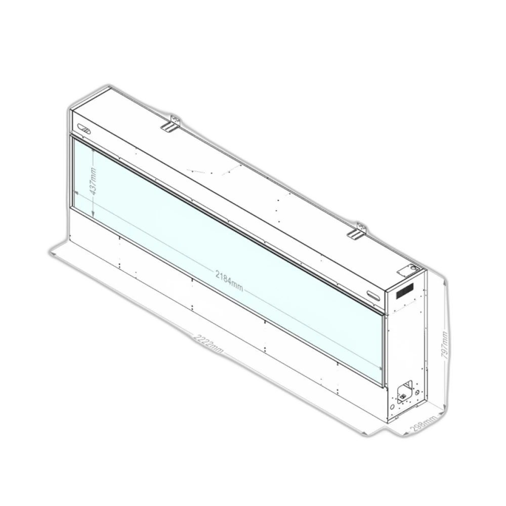 Електрокамін паровий Faber by Dimplex E-Slim Linear 2200-450 фронтальний зі справжнім 3D ефектом полумʼя, звуком та обігрівом (з підключенням до води, з дровами)