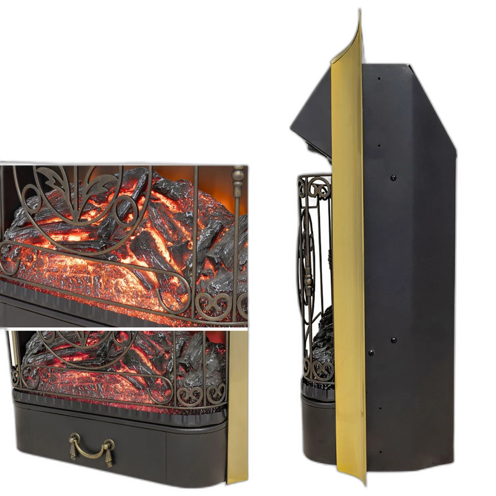 Електрокамін з обігрівом Royal Flame Majestic FX M Brass зі звуком, дровами, декоративною решіткою, дзеркальною задньою стінкою, розмір 500x610x230