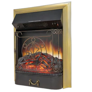 Електрокамін з обігрівом Royal Flame Majestic FX M Brass зі звуком, дровами, декоративною решіткою, дзеркальною задньою стінкою, розмір 500x610x230