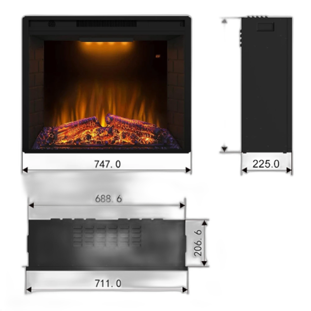 Електрокамін з обігрівом Royal Goodfire 28 LED зі звуком, дровами та цегляною кладкою, кольоровою підсвіткою та яскравістю полумʼя, розмір 747x598x225 (EF28S)