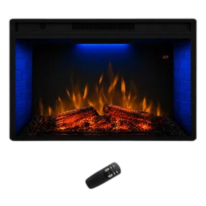 Електрокамін з обігрівом Royal Goodfire 33W LED зі звуком, дровами та цегляною кладкою, кольоровою підсвіткою та яскравістю полумʼя, розмір 878x500x225 (EF33WS)