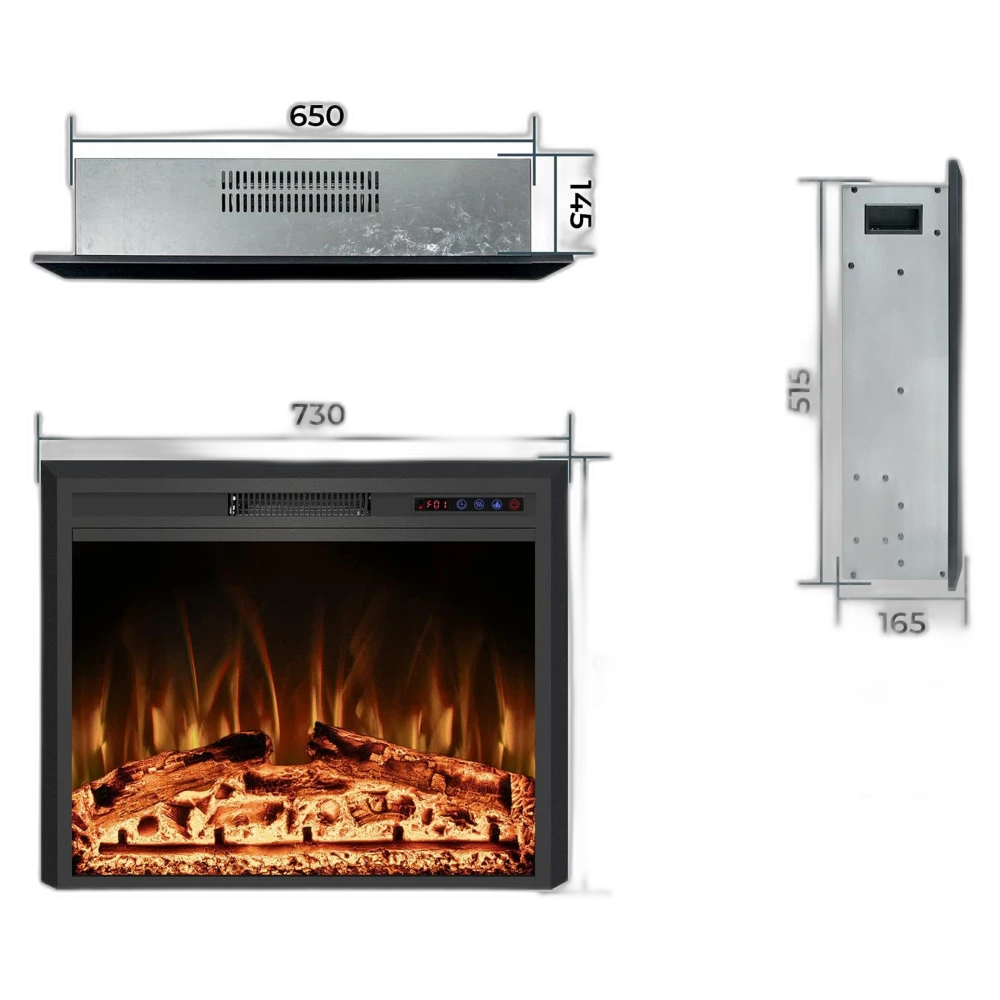 Електрокамін з обігрівом Royal Goodfire Lite 26 (EF26B) з дровами, кольорове полумʼя, розмір 730x545x165