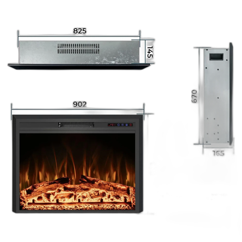 Електрокамін з обігрівом Royal Goodfire Lite 33 (EF33B) з дровами, кольорове полумʼя, розмір 902x698x165