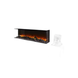Електрокамін тристоронній British Fires NEW FOREST 1600 з обігрівом, дровами, вугіллям, корою, кристалами, кольоровими підсвітками наповнення, розмір 1600x565x311