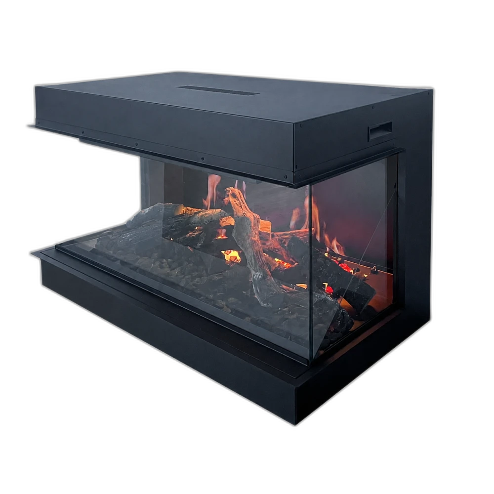 Електрокамін тристоронній Royal Holographic TS 50 H LCD з Wi-Fi керування, звуком, обігрівом, дровами, кристалами, камінням, кольорами та яскравістю полумʼя та наповнення, розмір 1292x610x535 (TS50H-LCD)