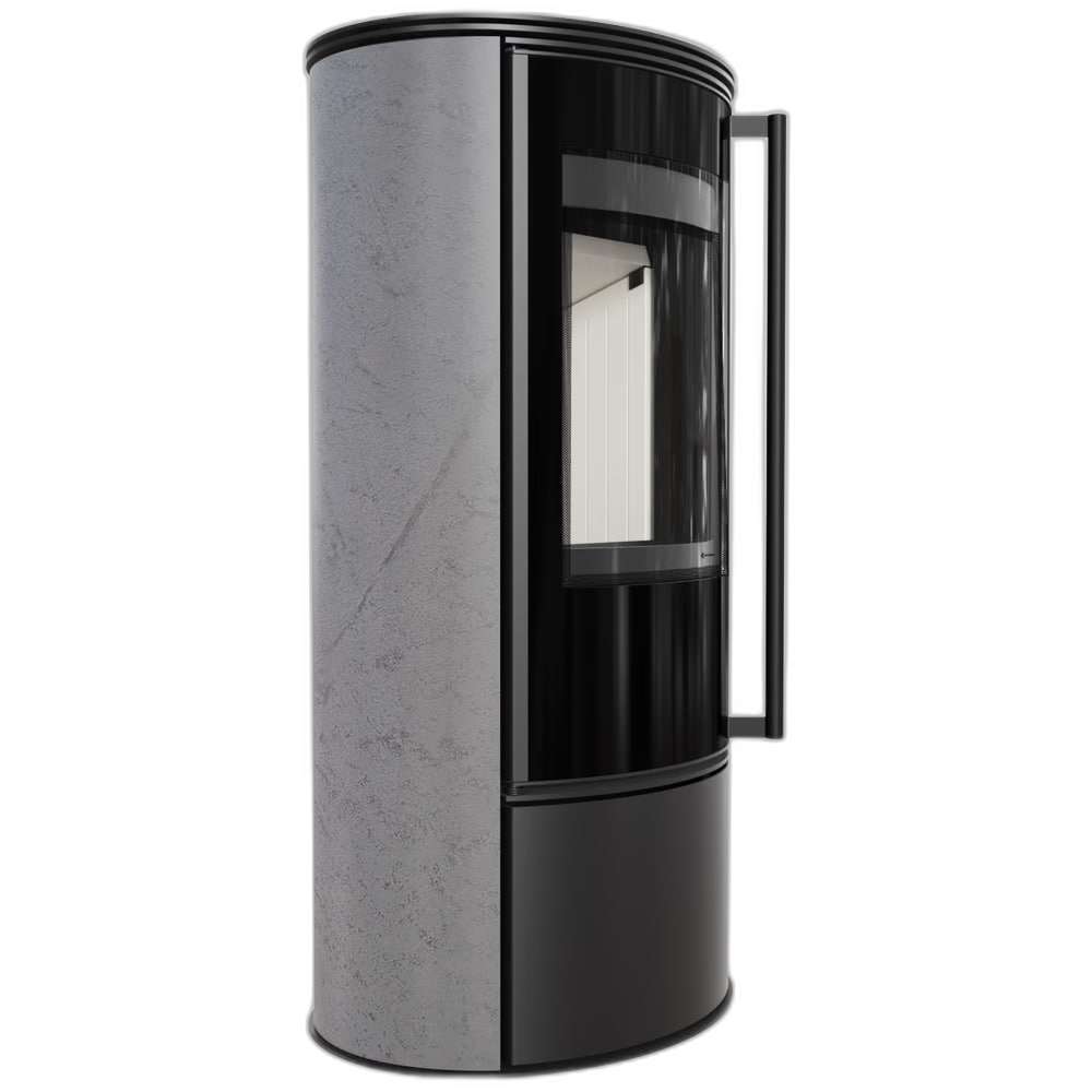 Сталева піч-камін Kratki ERIK Ø 150 в оздобленні акумуляційною керамікою GRAY SATIN (5,5 кВт)