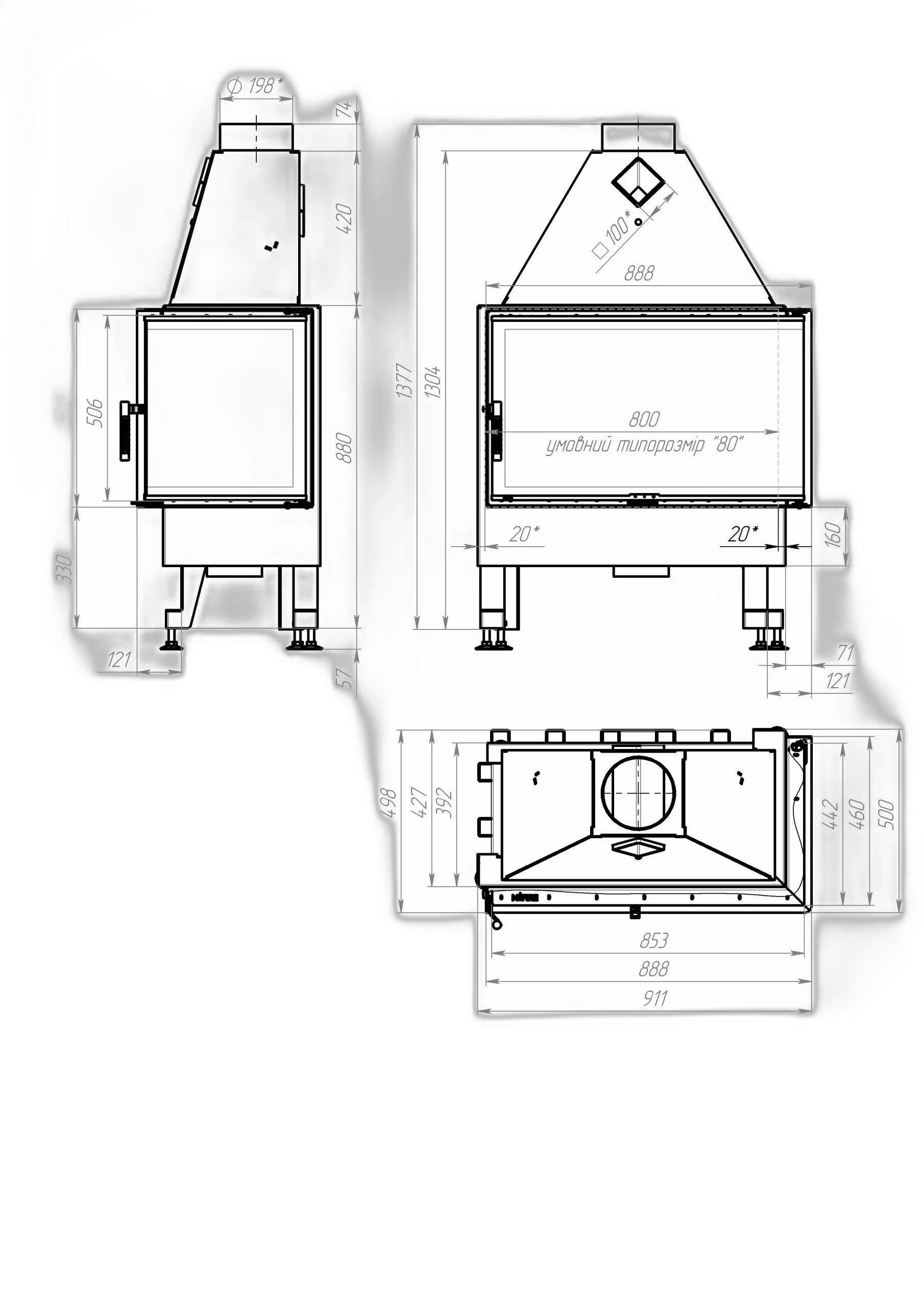 Камінна топка M-FIRE 80 кутова права (17kW)