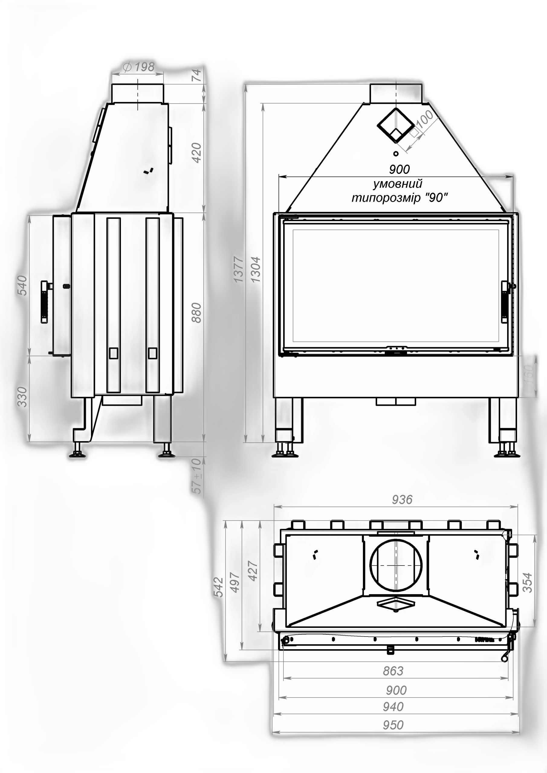 Камінна топка M-FIRE 90 пряма (19kW)