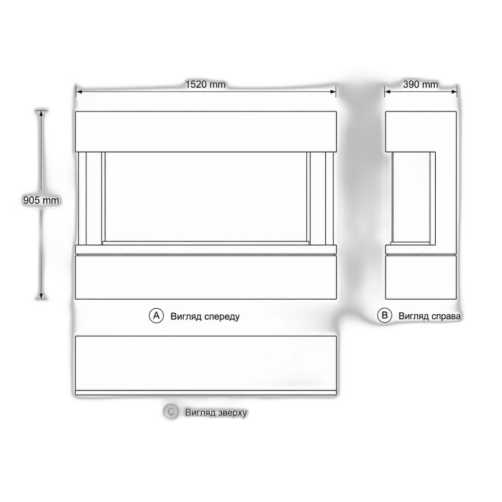 Камінокомплект IDaMebel Sophia білий устричний колір, розмір 1520x905x390 з тристороннім каміном British Fires New Forest 1200 з реалістичними дровами, золою, кристалами та підсвітками