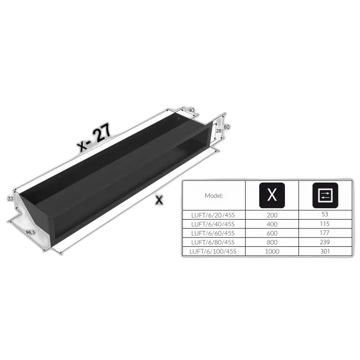 Камінна решітка LUFT чорна 6x80 Kratki