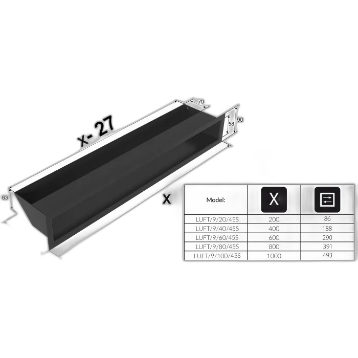 Камінна решітка LUFT кремова 9x40 Kratki