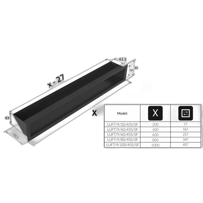 Камінна решітка LUFT Slim кремова 9x20 Kratki