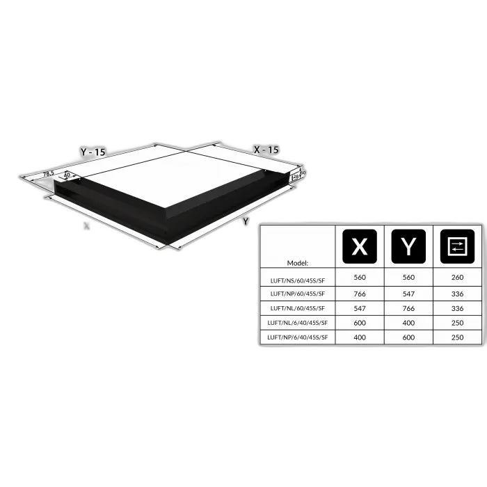 Камінна решітка LUFT Slim кутова права шліфована 40x60x6 Kratki