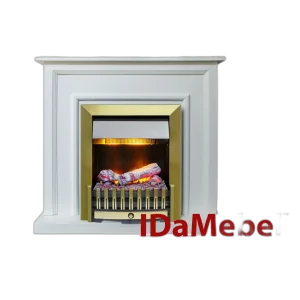 Камінокомплект IDaMebel Adele Білий Danville Brass з паровим каміном, зі справжнім 3D ефектом полумʼя та обігрівом