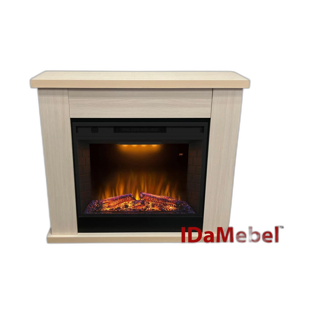 Камінокомплект IDaMebel Agata молочний дуб (1005x888x283) з каміном Royal Goodfire 26 з обігрівом, звуком, дровами та цеглинками