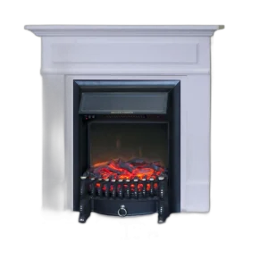 Камінокомплект IDaMebel Margo Білий (900x960x310) з каміном Royal Flame Fobos Black з обігрівом, звуком, дровами та декоративними ніжками