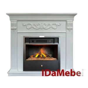 Камінокомплект IDaMebel Marseille Білий (1210x1100x390) з паровим каміном Royal 3D Etna SF05 зі справжнім 3D ефектом полумʼя, обігрівом, дровами, звуком, яскравістю та інтенсивністю полумʼя