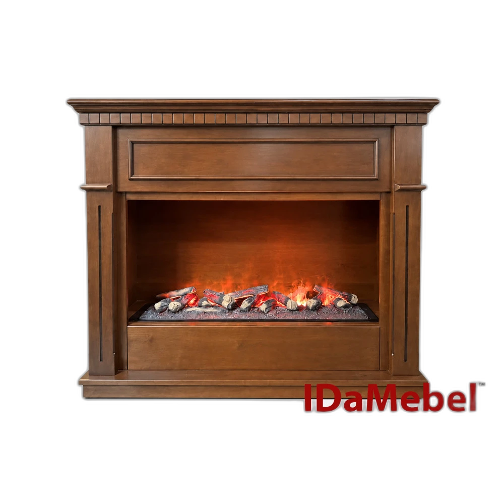 Камінокомплект IDaMebel Sorrento коричневий чорна патина, розмір 1295x1055x400 з паровим каміном A-Fire Cassette SF100 Multi зі справжнім 3D ефектом полумʼя, звуком, дровами та кольоровим полумʼям