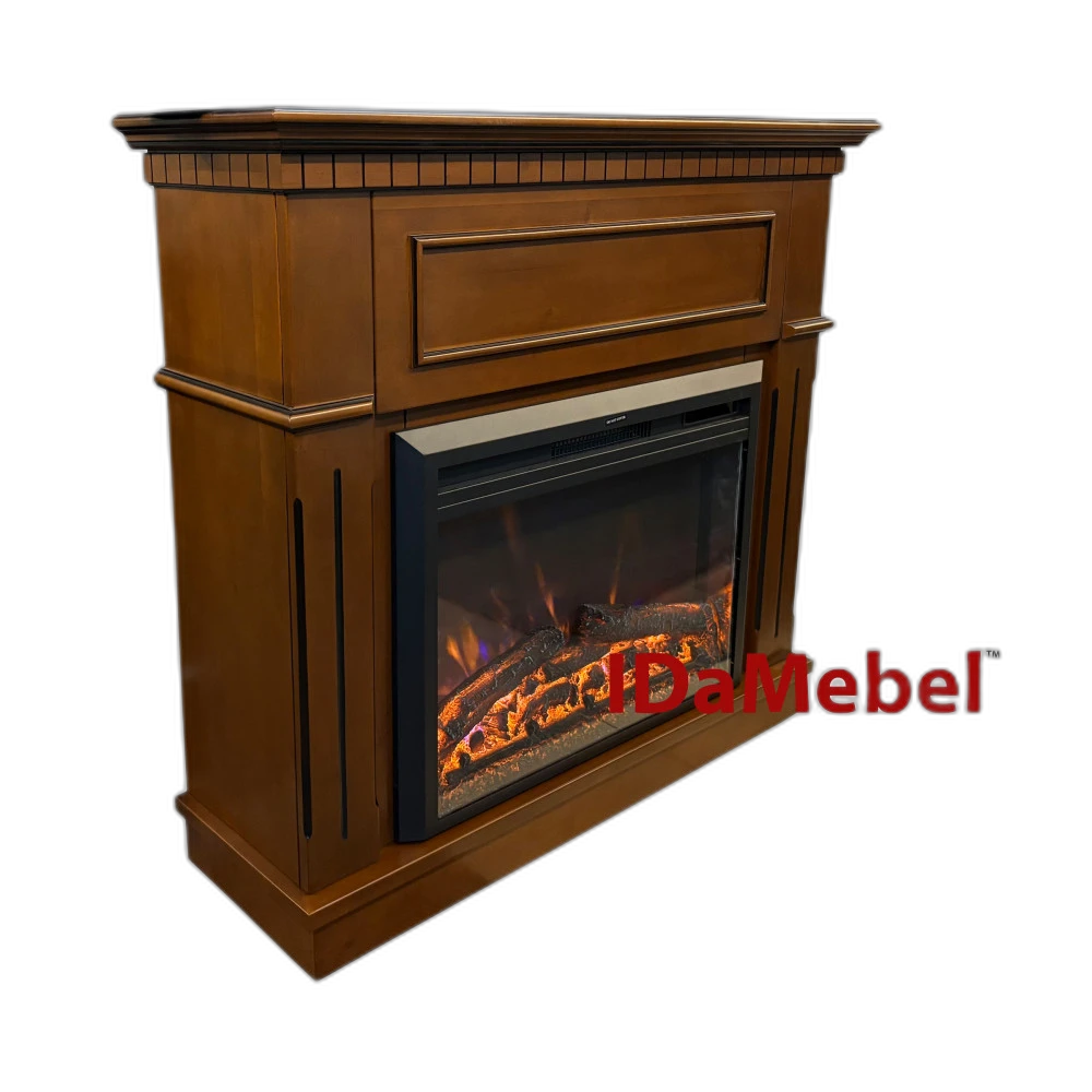 Камінокомплект IDaMebel Sorrento вільха коричневий (1095x1015x356) з каміном Royal Goodfire Lite 26 з дровами, обігрівом та кольорами полумʼя