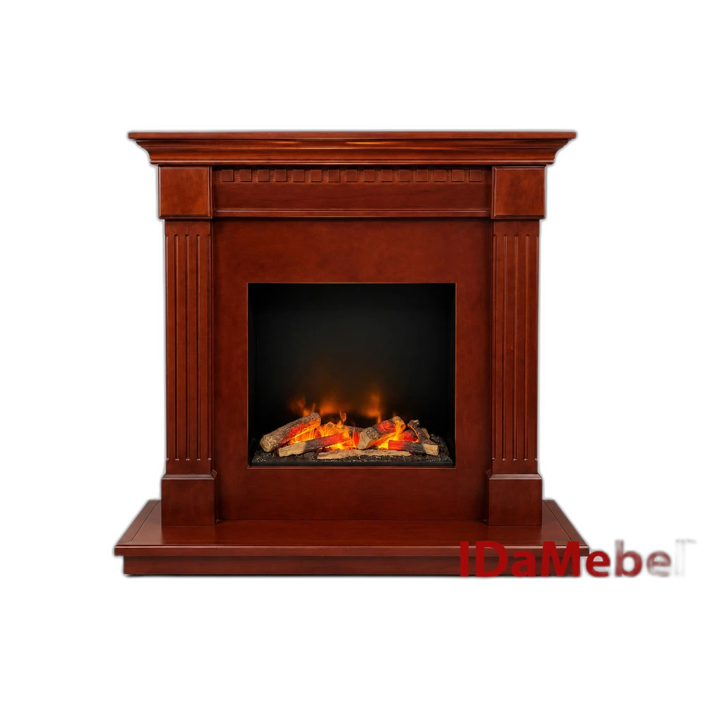 Камінокомплект IDaMebel Washington кольору червоне дерево, розмір 1200x1185x485, з паровим каміном Dimplex Cassette 600 LED LOG зі справжнім 3D ефектом полумʼя, дровами та звуком