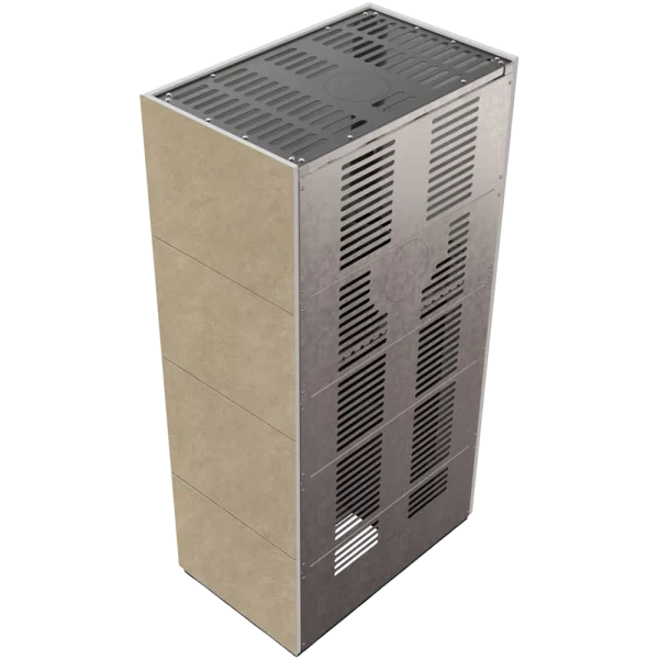 Камін Kratki FLOKI BOX 8 kW Ø 160 в обудові з керамограніту FOKOS RENA