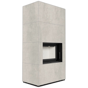Камін Kratki FLOKI BOX 8 kW Ø 160 в обудові з керамограніту NATURALI PIETRA DI SAVOIA PERLA BOCCIARDATA