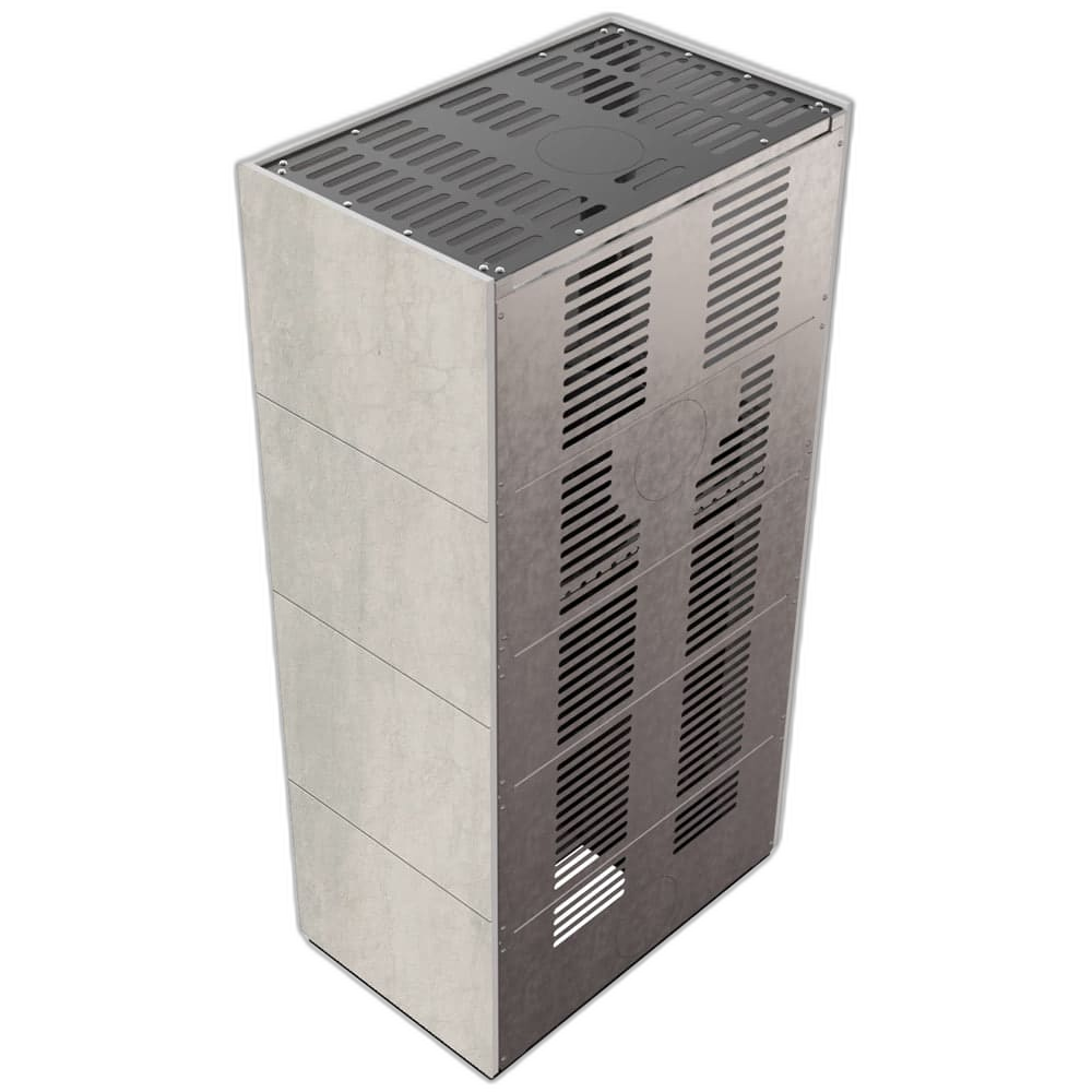 Камін Kratki FLOKI BOX 8 kW Ø 160 в обудові з керамограніту NATURALI PIETRA DI SAVOIA PERLA BOCCIARDATA