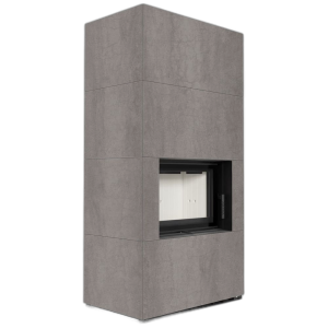 Камін Kratki FLOKI BOX 8 kW Ø 160 в обудові з керамограніту NATURALI PIETRA DI SAVOIA GRIGIA BOCCIARDATA