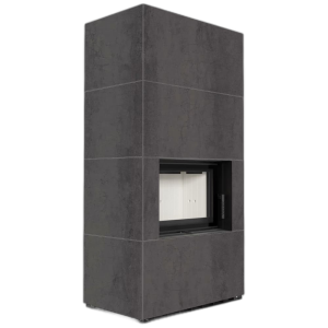 Камін Kratki FLOKI BOX 8 kW Ø 160 в обудові з керамограніту ATURALI PIETRA DI SAVOIA ANTRANCITE BOCCIARDATA