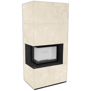 Камін Kratki FLOKI BOX лівий 8 kW Ø 160 в обудові з керамограніту OXIDE BIANCO