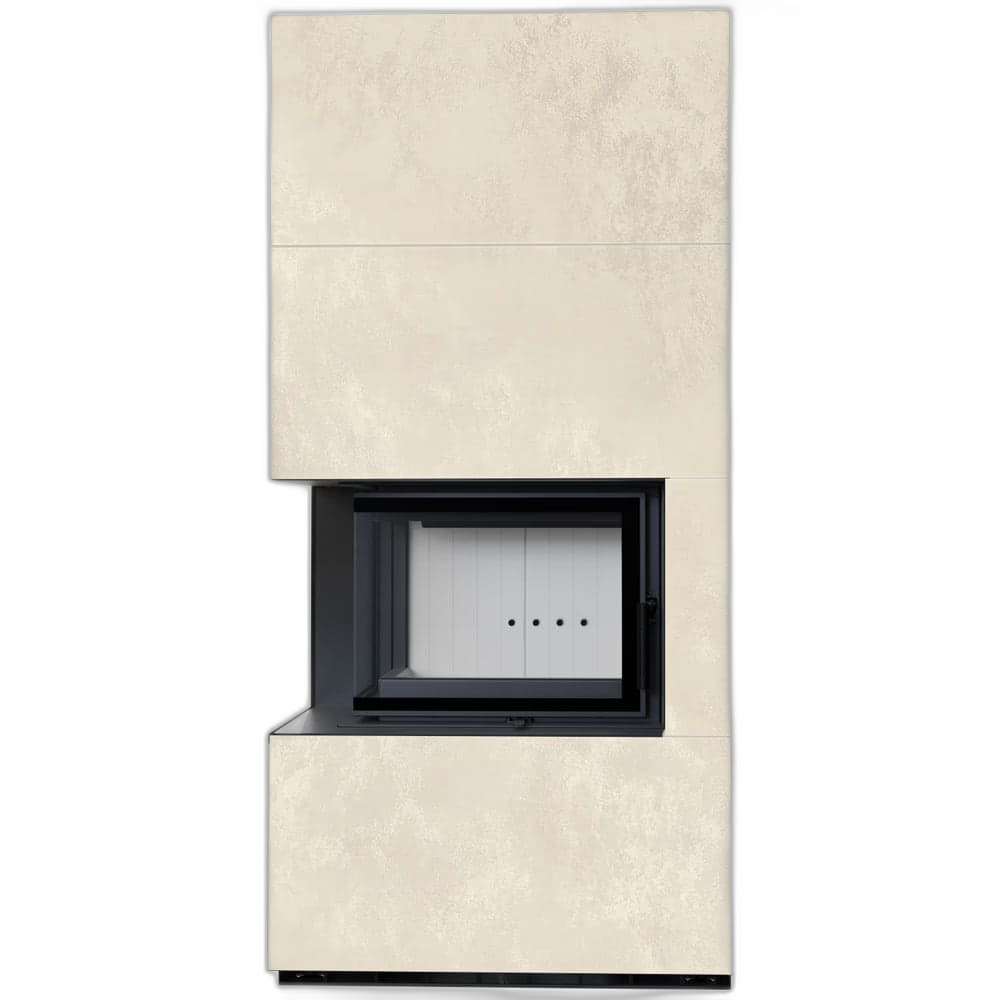 Камін Kratki FLOKI BOX лівий 8 kW Ø 160 в обудові з керамограніту OXIDE BIANCO